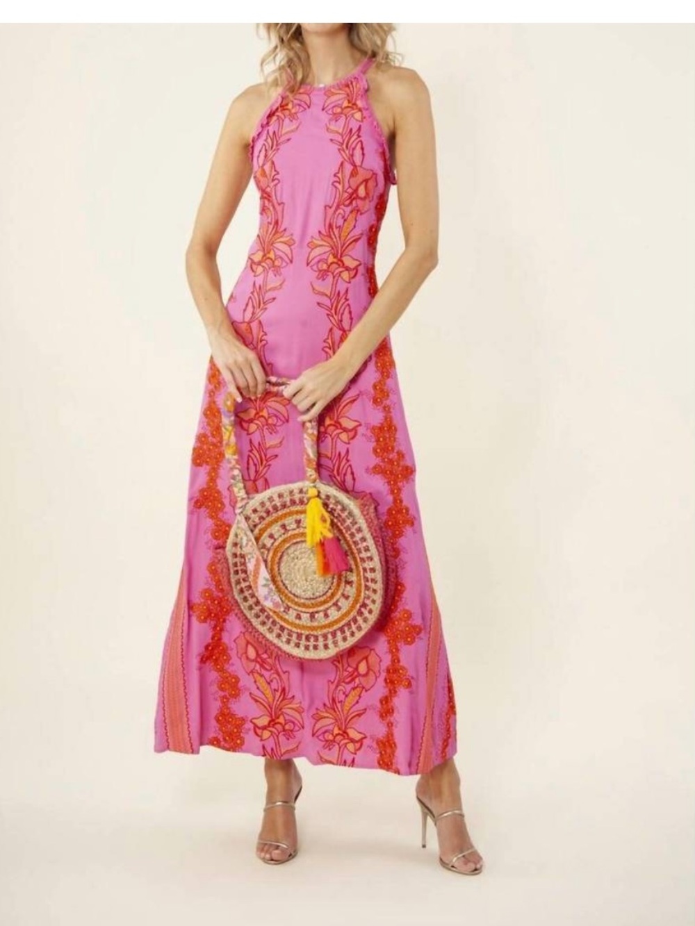 NWT Hale Bob Luciana Embroidered Maxi Dress Pink XL